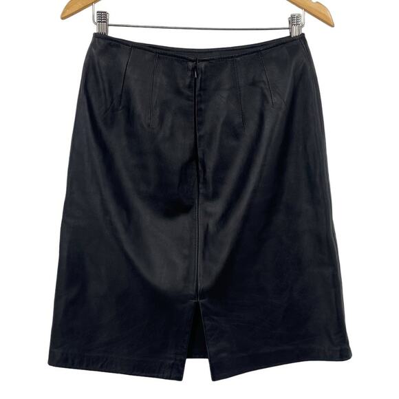 Lambskin Leather Mini Skirt Back Hem Slit Back Zipper Close Lined Black Womens 4 - Picture 2 of 8